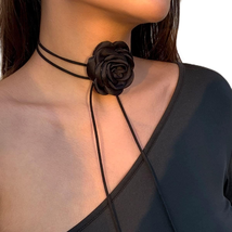 Artificial Flower Choker Necklace Long Wrap Suede Necklace Vintage Large Flower  - $64.27