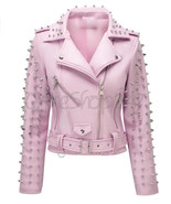 New Woman Baby Pink Brando Punk Full Metal Spiked Studded Unique Leather... - £157.31 GBP