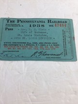 Vintage 1938 Pennsylvania Railroad Pass . St. Louis Division - £14.42 GBP