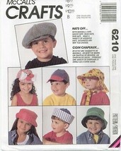 Mc Calls 6210 Kids Hats Off Boys Girls Baby Caps Pattern SM-LG 796 P395 Uncut Ff - £15.76 GBP