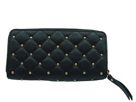 Chicos Black Quilted Gold Stud Zip Around Wallet Wristlet Card Slots Coi... - $24.05