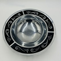 Lenox Serving Bowl Black Glass Decorative Rim Spyro Round Salad Metal Ware - $414.06 MXN