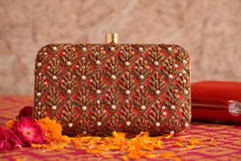 Copper embroidered clutch,,indian wedding accessory,gifts for her,evening clutch - £59.31 GBP
