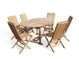Windsor&#39;s Grade A Teak 66x39&quot; Oval Double Leaf Extension Table w6 Folding Chairs - £3,373.94 GBP