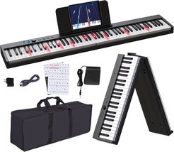 Folding Piano Keyboard, 88 Keys Full Size Semi-Weighted Foldable Piano,, Black - $233.94