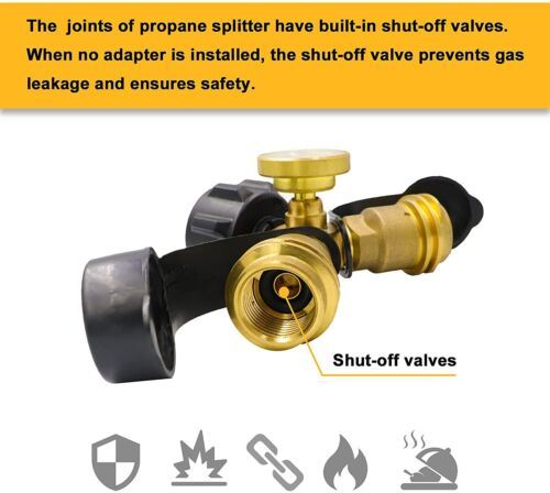 Primary image for 2 Way Propane Gas Tank Y Splitter Adapter Gauge for Camping Stoves BBQ RV Camper