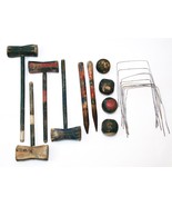 Antique Primitive Handmade Croquet Set For 4 Players Wood Carved Over 10... - $103.95