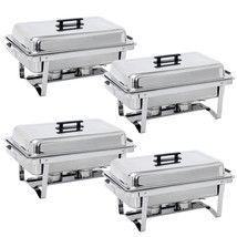 4 Pack 8 Qt Stainless Steel Chafer Rectangular Dish Buffet Chafing Set Silver - £139.93 GBP