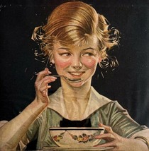 Kelloggs Toasted Corn Flakes 1915 Advertisement Girl Eats Cereal Lithograph HM1H - £47.95 GBP