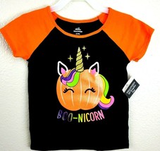 Halloween 3T Toddler Girl T-Shirt Unicorn Pumpkin Raglan Sleeve Black Or... - $7.91