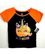 Halloween 3T Toddler Girl T-Shirt Unicorn Pumpkin Raglan Sleeve Black Or... - £6.25 GBP