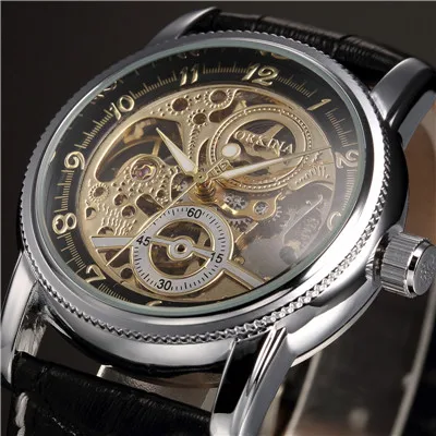 Men Wrist    Skeleton Mechanical Steam Male Clock Automatic Wristwatch Leather S - £101.19 GBP