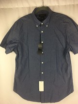 Bloomingdales The Men&#39;s Store Shirt V Neck Short Sleeve Navy Large - £16.92 GBP