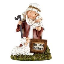 Good Shepherd with Lambs Child-Like Figurine Statue 6.5&quot; H Resin Avalon Gallery - £20.03 GBP