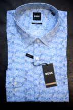 HUGO BOSS Hommes Hank Kent Slim Fit Vif Bleu Coton Extensible Robe Chemise 43 17 - £50.42 GBP