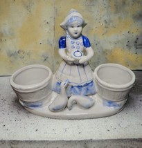 Vintage Porcelain Bloom-Rite Porcelain Planter Dutch Girl w/ Geese &amp; Buc... - $39.59