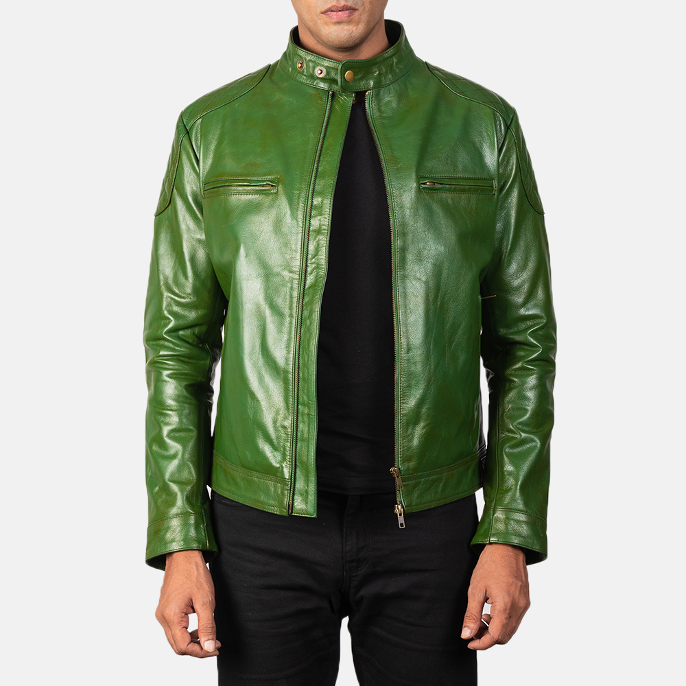 LE Gatsby Green Leather Biker Jacket