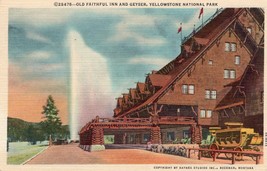 Old Faithful Inn Unposted Postcard Geyser Yellowstone National Park Linen Card - £11.67 GBP