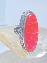 Glass Pink Ring long dragon breath sterling silver women size 7.50 - £51.28 GBP