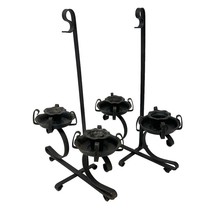 2 Double Shepard Hook Candleholders Black Metal Farmhouse Spanish Revival 12.5” - £52.57 GBP