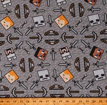 Cotton Minecraft Pixels Toile Video Games Gray Fabric Print by Yard D188.13 - £9.58 GBP