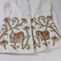 Darshi Women's White Flower Design Real Leather Button Vest Jacket Size 16 image 15