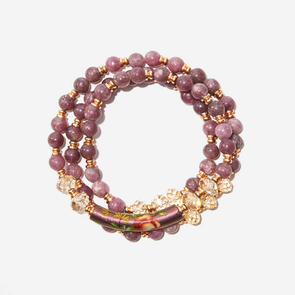 Japanese Hand Painted Beads, Charm Crystal and Plum Blossom Tourmaline Beads Bra - $59.99