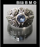 Vintage Genuine AQUAMARINE and MARCASITE Ring in STERLING Silver - Size ... - $75.00