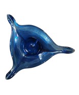 Vintage Handmade Glass Blue Bowl Large Formed Waved Sides with Pontil Scar - $836.24 MXN