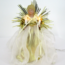 VTG 12” Electric Porcelain Angel Christmas Tree Topper Star Burst Gold Blonde - £21.35 GBP