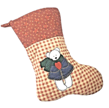 Christmas Stocking Polar Bear Heart Red Plaid Applique Handmade  - £13.10 GBP