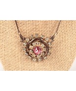 Pink and Clear Rhinestone Choker 14 inches Prong Set Converts to Brooch Pin - $16.82
