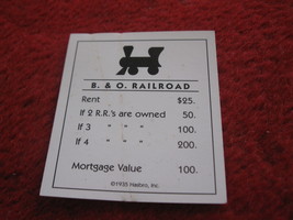 2004 Monopoly Board Game Piece: B. & O. Railroad Title Deed - $1.00