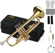 Set Of Mowind B Flat Standard Student Bb Key Brass Gold Lacquer Trumpet With - £131.06 GBP