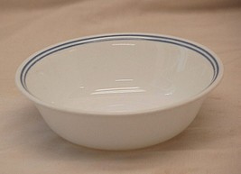 Corelle Corning Cereal Bowl White Two Blue Lines Vintage USA - £15.56 GBP