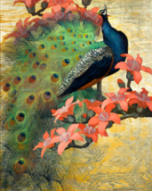 Blue Peacock Exotic Bird in daffodil flower garden ceramic tile mural backsplash - £47.46 GBP+