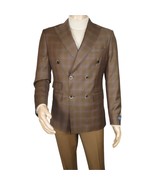 Men's Mono Double Breasted Blazer Super 180s Wool 1523-03 Brown Blue Plaid - €216,45 EUR Men's Mono Double Breasted Blazer Super 180s Wool 1523-03 Brown Blue Plaid - €216,45 EUR