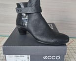 Ecco Black Leather Embossed Snake Zip Buckle Ankle Fashion Boot Bootie S... - $54.44