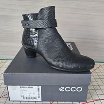 Ecco Black Leather Embossed Snake Zip Buckle Ankle Fashion Boot Bootie S... - £42.82 GBP