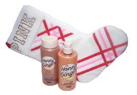 Victoria's Secret PINK Honey Ginger Body Lotion, Gel Body Wash, Striped Stocking - £25.17 GBP