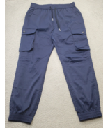 Mens Jogger Pants Large Blue Cargo Pockets Elastic Ankle &amp; Waist Drawstring - $20.22