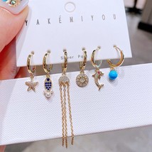 Trendy 6pcs Mixed Marine Life Pendant Hanging Earrings Gold Color Plated Cubic Z - £15.23 GBP