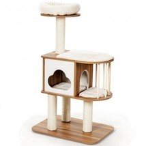 46&quot; Wooden Cat Activity Tree with Platform and Cushions-Brown - £140.78 GBP