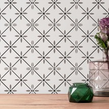 Wallflower Tile Stencil - Simple Geometric Floral Design For Stenciling Floors - - $11.00