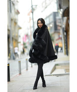 Black Cashmere Cape with Fox Fur Trim Luxurious Winter Cape Gift for Her... - €720,96 EUR+