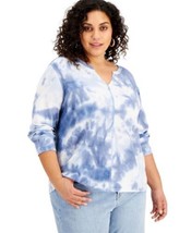 Rebellious One Womens Trendy Plus Size Tie-Dyed Waffle-Knit Top, 2X, Light Blue - £46.29 GBP