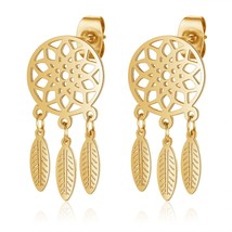 Vni and Mia 316 Stainless Steel Boho Lotus Dream Catcher Earring For Women Whole - £7.46 GBP