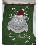 Mono THOMAS Pottery  Barn Kid Nordic Owl Wool Green Christmas Stocking - $461.10 MXN