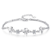 925 Stamp Silver Color Bracelet Zirconia Good Luck Chain Linked For Women charm  - £11.69 GBP