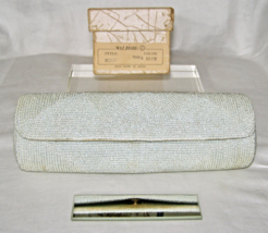 WALBORG ICE BLUE COLOR SMALL IRRIDESCENT BEADED BARREL-SHAPED CLUTCH EVE... - $28.71